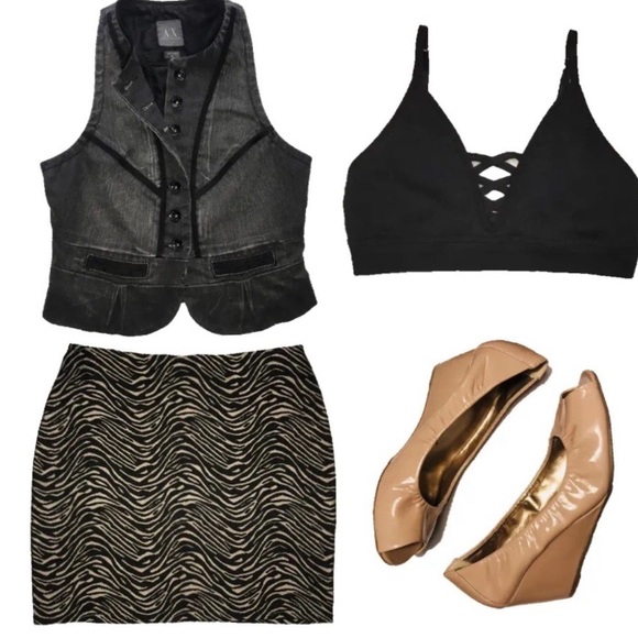 Forever 21 Sexy shimmer black and cream Animal Print Mini Skirt size Small/Med - Picture 6 of 8